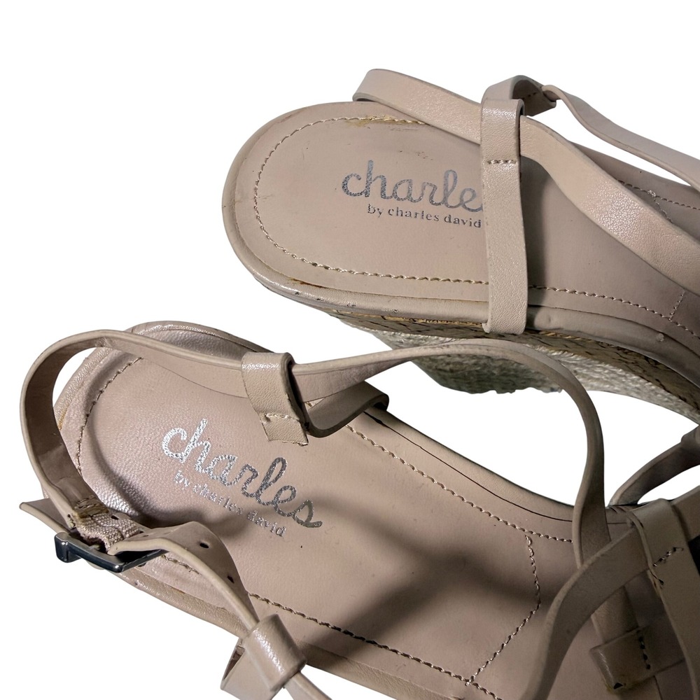Charles by Charles David Nude Strappy Espadrille Cork Wedge Sandals 9M‎ Summer - Picture 10 of 16